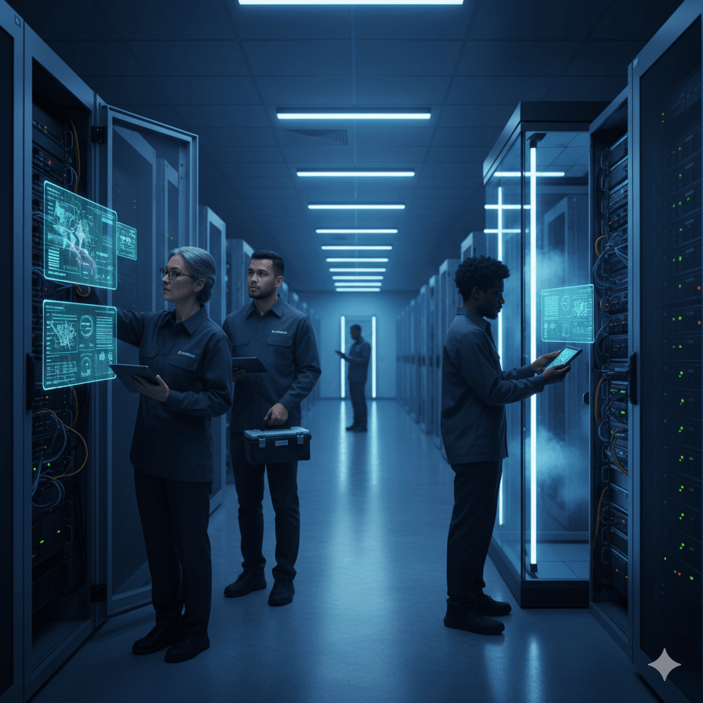 Office workspace with electrical equipment